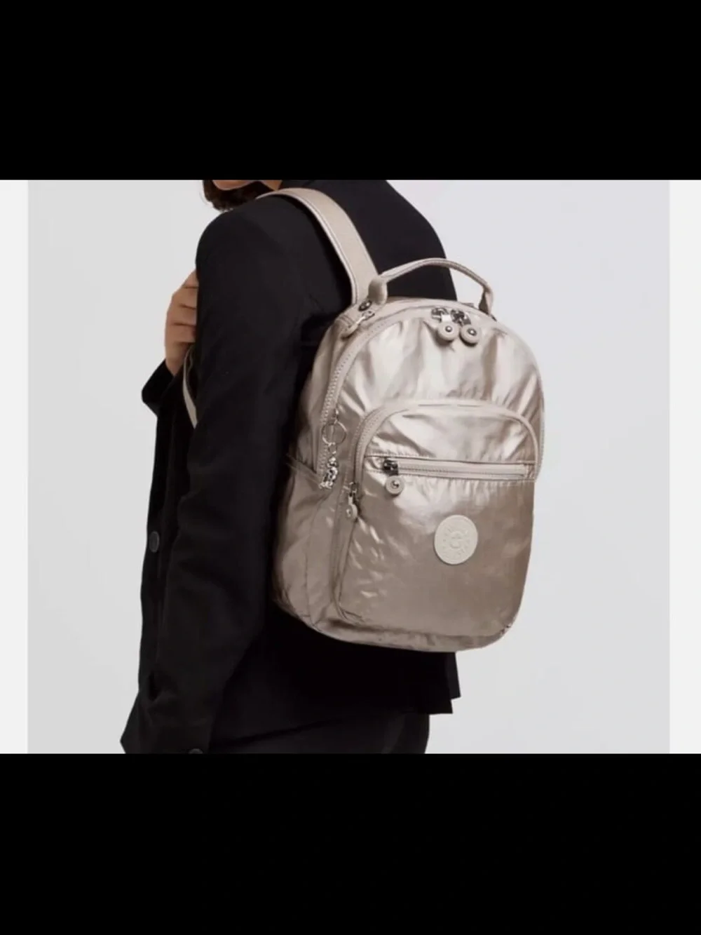 KIPLING Seoul S Cloud Metal Silver Metallic Backpack